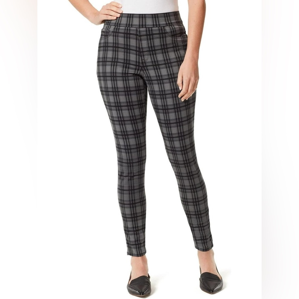 Nine West Plaid Skinny Pants Size 14 – Black Gray Checkered Stretch